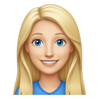 a 40 year old teacher with really long blonde hair and blue eyes long face smaller eyes smiling happy sticker