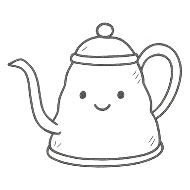 hand-drawn pour-over kettle, full body, sweet face, soft pastel colors sticker