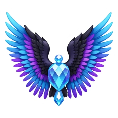 angel wings made of crystal, black feathered tips with purple and blue highlights, emoji style sticker