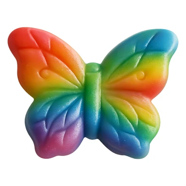 Make the realistic butterfly-shaped candy rainbow-colored, isolated on a transparent background with no visible background. Maintain a realistic style with vivid rainbow colors on the candy wings. sticker