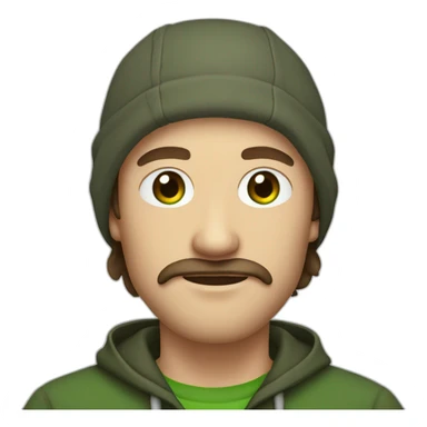 it nerd in hoodie with fisherman beanie and mustache and beard brown hair and green eye sticker