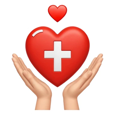 Combined CPR AED First Aid symbol with heart, cross, hands, unified medical symbol sticker