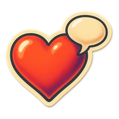 retro sticker style heart with a speech bubble, bold and playful sticker