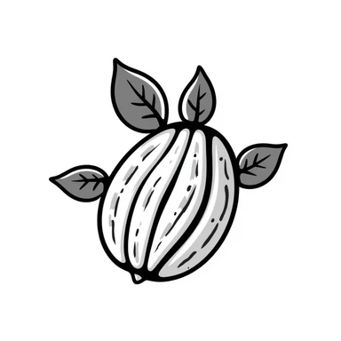 a walnut with leaves, hand-drawn style, sketchy, artistic sticker