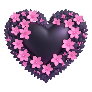 goth sakura heart, black heart with iridescent pink sakura petals, magical shimmer, no background sticker