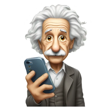 Albert Einstein holds a cell phone in his hands sticker