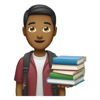 college student with books and computer sticker