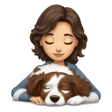 brunette woman sleeping with red tri australian shepherd sticker
