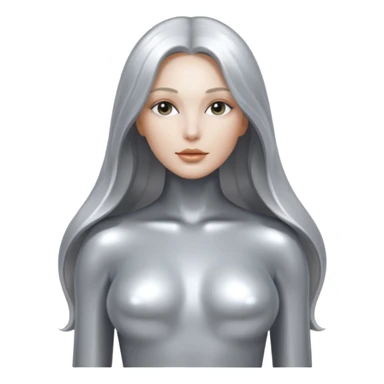 abstract sensual body silhouette, liquid silver chrome, smooth curves,chrome silver long hair, chrome metallic silver full face  and body sticker