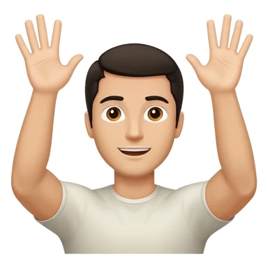 white guy with dark hard, both hands up in air sticker