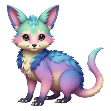 Feral Rare realistic edgy pretty beautiful handsome gorgeous pastel-gradient aesthetic colorful vibrant Vernid-Trico-species-Fakemon-creature by LiLaiRa, random markings, tufted ears, full body sticker