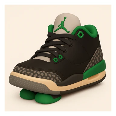 Create a sneaker character with no face, arms and legs, in a sitting pose, inspired by 3D emoji style. The style should reflect the look of Microsoft style 3D fluent emojis, focusing on the sneaker character's relaxed sitting pose. sticker