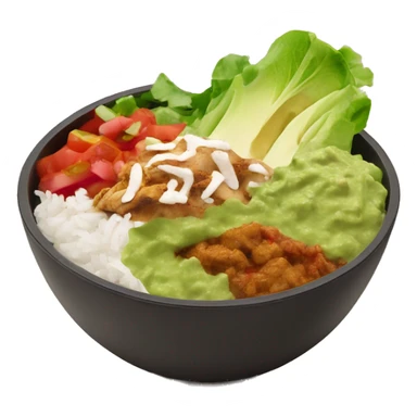 Chipotle bowl with lettuce, chicken, white rice, guacamole, salsa, peppers sticker