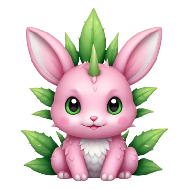 Kawaii bunny plant dragon with tiny spikes, extremely cute, giant sparkly eyes, blushing cheeks, pastel colors, small mouth, adorable expression sticker