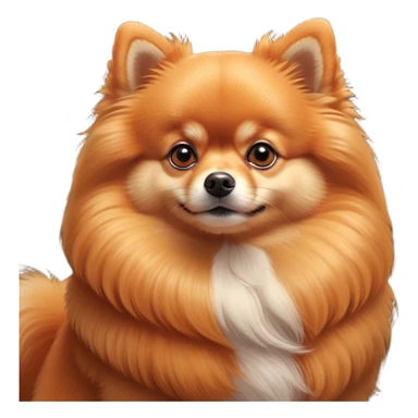 Cinematic Noble Orange Pomeranian Portrait Emoji, Poised and regal, with a compact, fluffy build and a meticulously groomed vibrant orange coat, deep-set soulful brown eyes, Simplified yet sharp and sophisticated features, highly detailed, glowing with a soft, dignified glow, high shine, intelligent and spirited, stylized with an air of elegance, focused and attentive, soft glowing outline, capturing the essence of a watchful and confident companion, so majestic it feels as though it could prance out of the screen with effortless authority! sticker