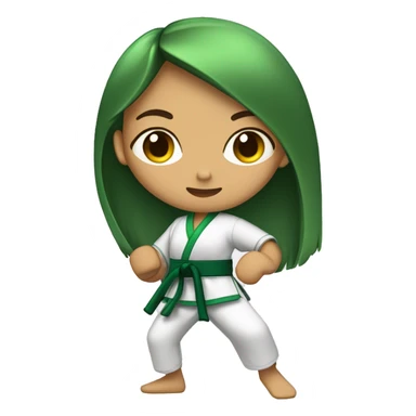 morena skin girl with a karate green belt and one leg kicking very high long hair sticker