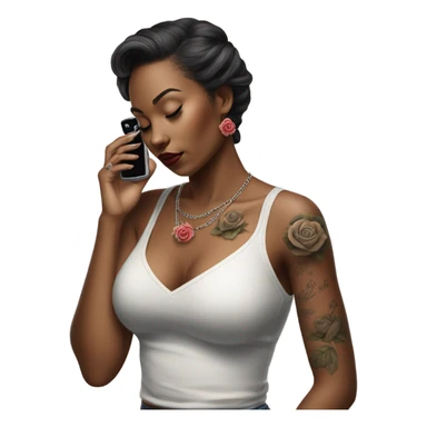 Hyper Realistic beautiful woman model with a small rose tattoo talking on a phone  sticker