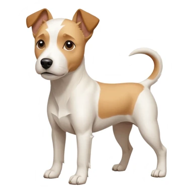 a full body facing front on of a buff white parson russell terrier looking dog the size of a kelpie with light brown long ears resting on its face and a light brown patch above one eye and a large snout. the rest of the dog is completely white.  sticker