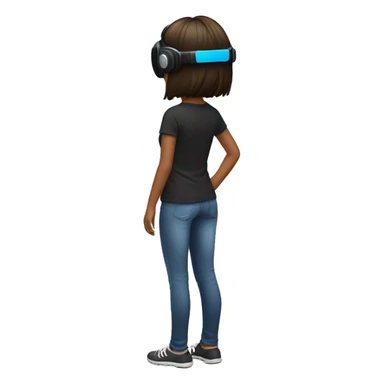 a girl playing VR facing the wall and showing her back sticker