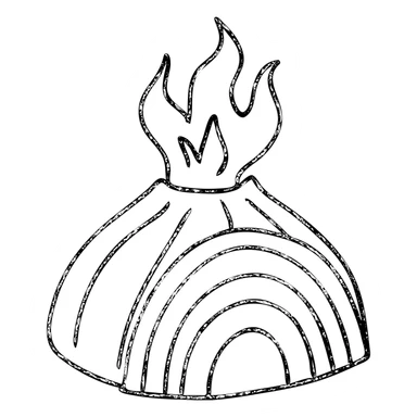hand-drawn outline of a sliced onion volcano with fire at the top sticker