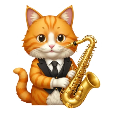 orange cat play gold saxophone sticker