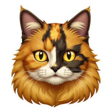 long hair tortoiseshell cat with a black face, white beard and yellow lightning mark above left eye sticker