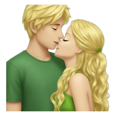 Blond boy Green eye kissing blonde girl Green eye sticker