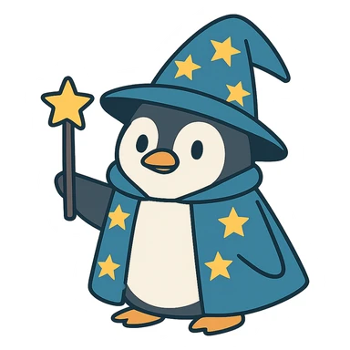 flat toon style penguin wizard sticker