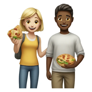 happy boy and girl enjoying food sticker