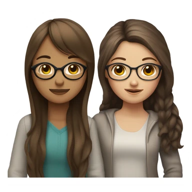 white girl with glasses and  long straight brown hair and bangs that’s hugging brown girl with long curly dark brown hair with no glasses sticker