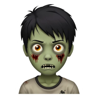 Boy, zombie, black hair, medium long, emo, shaggy, dark, spooky, creepy expression sticker