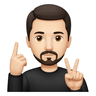 White man with short dark hair and goatee and neutral expression with middle finger.  sticker