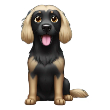 black dog with long hairs with black tongue sticker