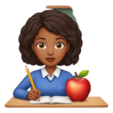 Black female teacher with one apple and one pencil sticker
