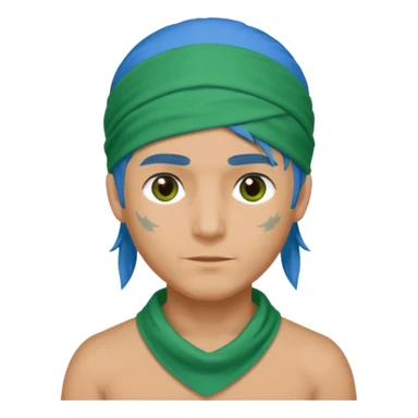 a man with half long blue hair, half short green hair and wearing head bandana sticker