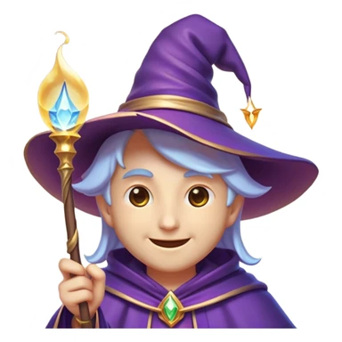 Clash of Clans aesthetic Playful Mage Portrait Emoji, Head tilted with a mischievous glimmer and subtle enchanting smile, featuring a compact, gracefully robed form with a pointed wizard hat and twinkling eyes in natural skin tone, Simplified yet irresistibly charming features, highly detailed, glowing with a warm, inviting magical glow, high shine, spirited and imaginative, stylized with a touch of whimsical sorcery, soft glowing outline, capturing the essence of a playful mage exuding friendly arcane wonder! sticker