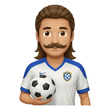 long haired man soccer player with mustache holding soccer ball sticker