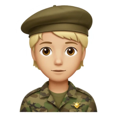 a soldier with short blonde hair in camo man in a beret  sticker