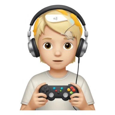 blonde kid with headphones holding game controller sticker