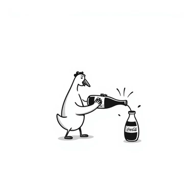 a goose shaking a Coca Cola bottle, hand drawn doodle sticker