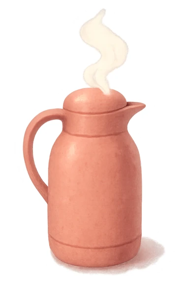 pink cozy thermos with steam, comforting sticker