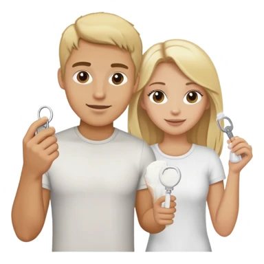Blonde guy holding a bag of white powder and blonde girl holding a key sticker