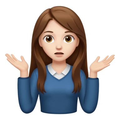 pale girl with long brown hair shrugging sticker