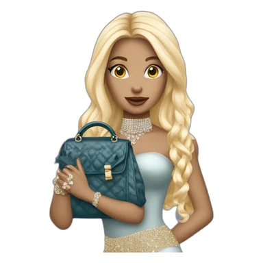 glam rich girl with diamonds on her handbag with blonde long hairwhite skin sticker