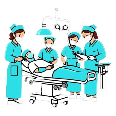 Surgery operation with doctors and nurses in an operating room sticker