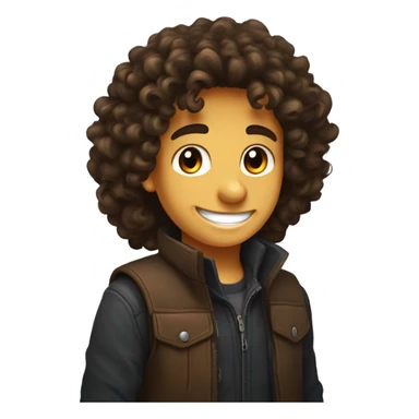 Jeune jeune garçon aux long cheveux bouclés noir yeux marron un sourire qui montre ses dents sticker