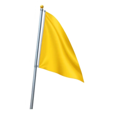 A simple triangular flag on a pole, solid bright yellow color, waving gently in the wind, realistic lighting and shadows, minimalistic background, high resolution sticker