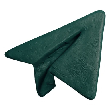 minimalist Telegram logo airplane only, dark green color, no background, no square, no beige inserts, plasticine clay style, transparent background sticker