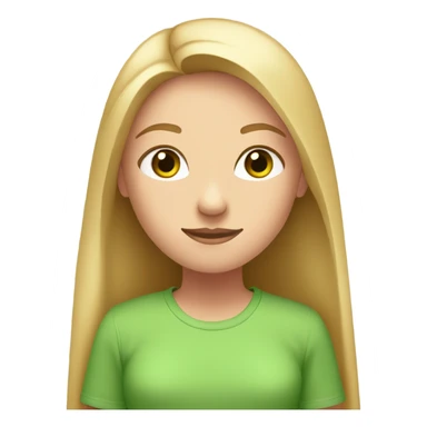 Emoji of a girl with blonde straight long hair and small green eyes, wearing a pink t-shirt. with brown neat eyes. in the style of beauty, meditation, etc. sticker
