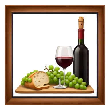 Make me some wine with bread and grapes, Do it on a board, so it looks elegant sticker